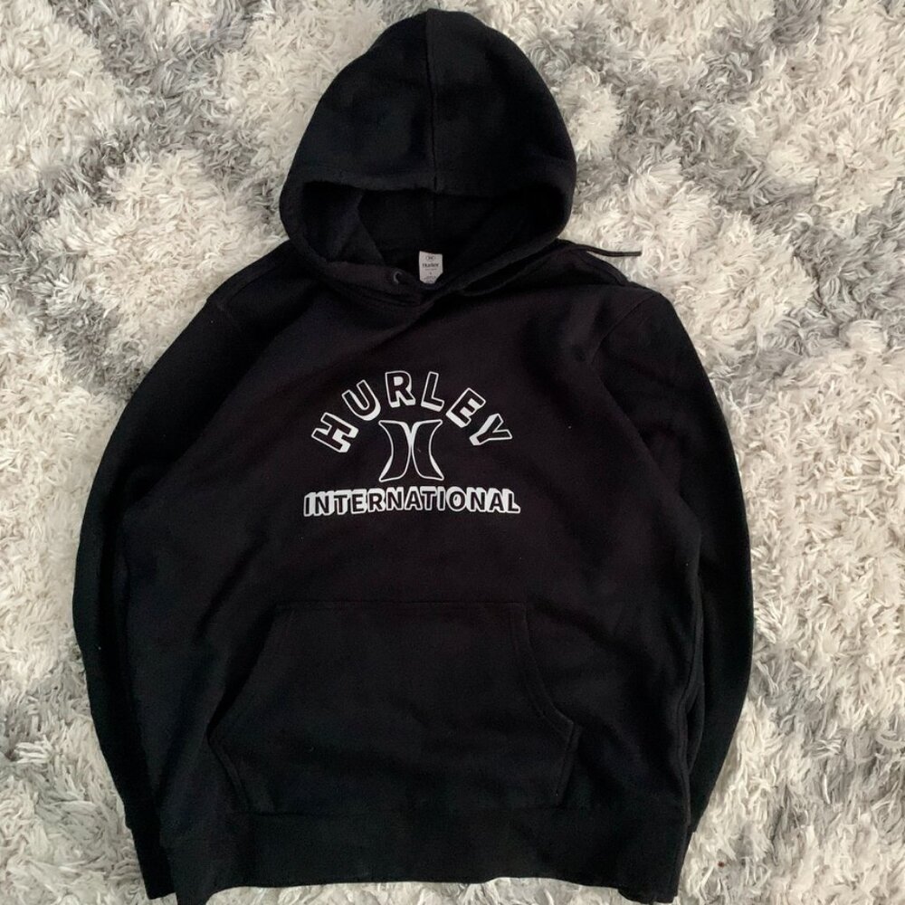 Hurley Hoodie Men's Large Black Big Logo Pullover Sweater Surfing Streetwear